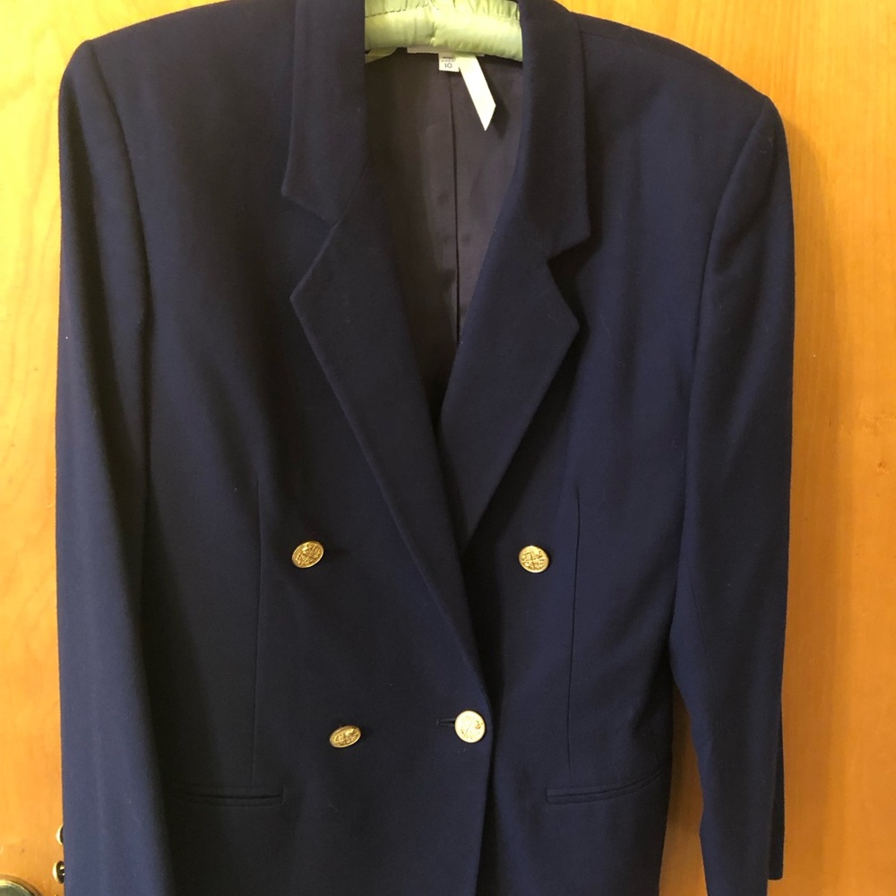 David Brooks Navy Wool Blazer with Gold Buttons